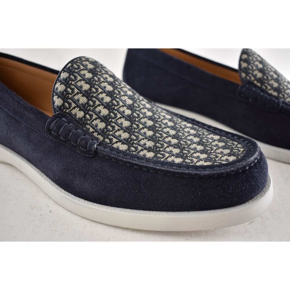 Dior Men Granville Navy Blue Suede Beige Black Oblique Logo Slip On Loafer 44 11 - Picture 7 of 16